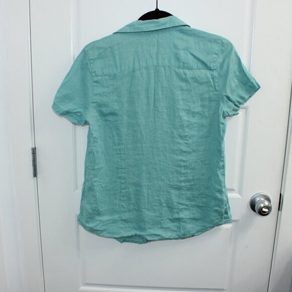 J. Jill 100% Linen Short Sleeve Button Down Teal XS - Picture 2 of 3